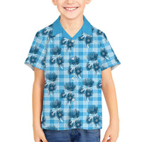 Blue Palaka Hawaii Family Matching Short Sleeve Bodycon Dress and Hawaiian Shirt Hawaiian Lehua Blossoms LT05 Son's Shirt Blue - Polynesian Pride