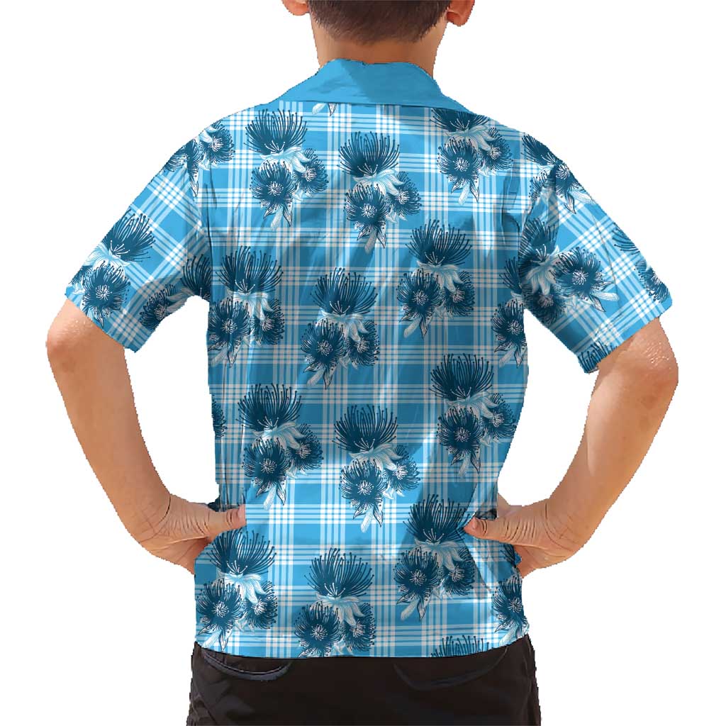Blue Palaka Hawaii Family Matching Summer Maxi Dress and Hawaiian Shirt Hawaiian Lehua Blossoms LT05 - Polynesian Pride