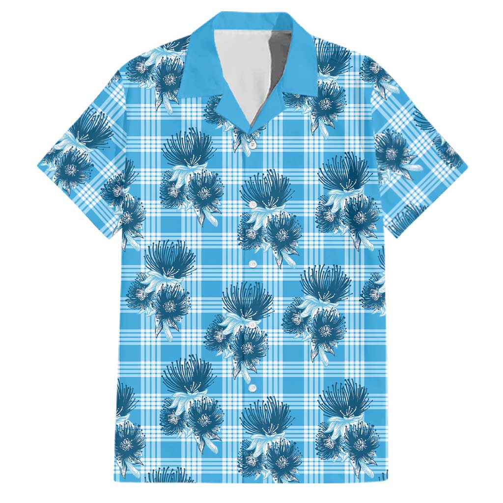 Blue Palaka Hawaii Family Matching Summer Maxi Dress and Hawaiian Shirt Hawaiian Lehua Blossoms LT05 Dad's Shirt - Short Sleeve Blue - Polynesian Pride