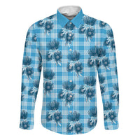 Blue Palaka Hawaii Family Matching Summer Maxi Dress and Hawaiian Shirt Hawaiian Lehua Blossoms LT05 Dad's Shirt - Long Sleeve Blue - Polynesian Pride
