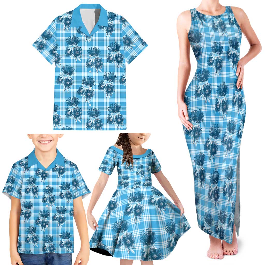 Blue Palaka Hawaii Family Matching Tank Maxi Dress and Hawaiian Shirt Hawaiian Lehua Blossoms LT05 - Polynesian Pride