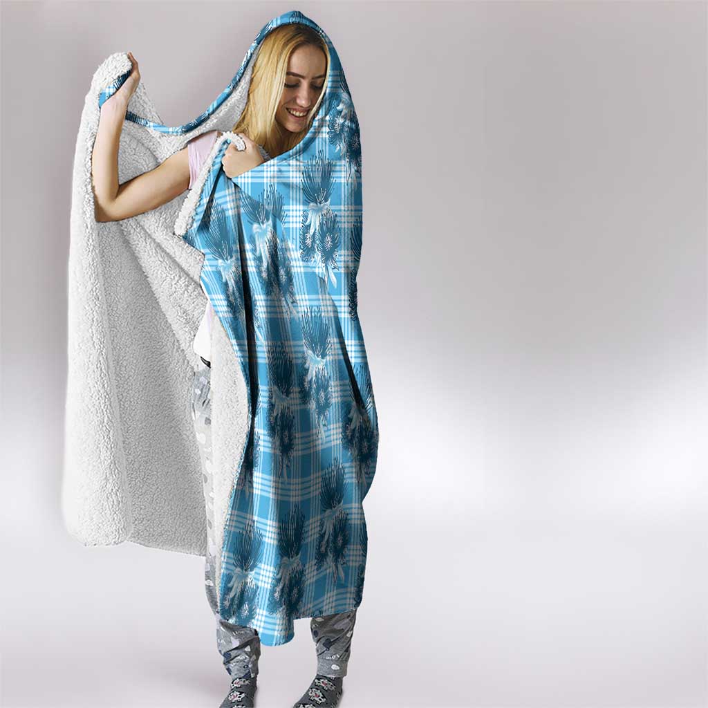 Blue Palaka Hawaii Hooded Blanket Hawaiian Lehua Blossoms