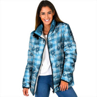 Blue Palaka Hawaii Padded Jacket Hawaiian Lehua Blossoms