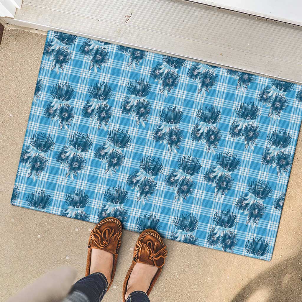 Blue Palaka Hawaii Rubber Doormat Hawaiian Lehua Blossoms