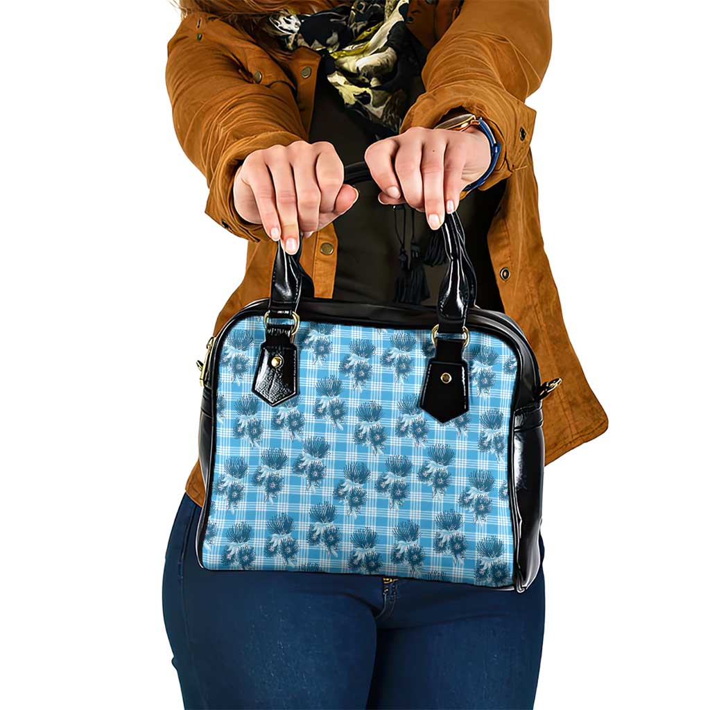 Blue Palaka Hawaii Shoulder Handbag Hawaiian Lehua Blossoms