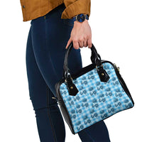 Blue Palaka Hawaii Shoulder Handbag Hawaiian Lehua Blossoms