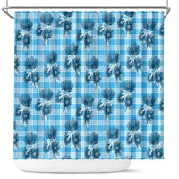 Blue Palaka Hawaii Shower Curtain Hawaiian Lehua Blossoms