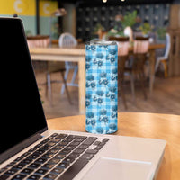 Blue Palaka Hawaii Skinny Tumbler Hawaiian Lehua Blossoms