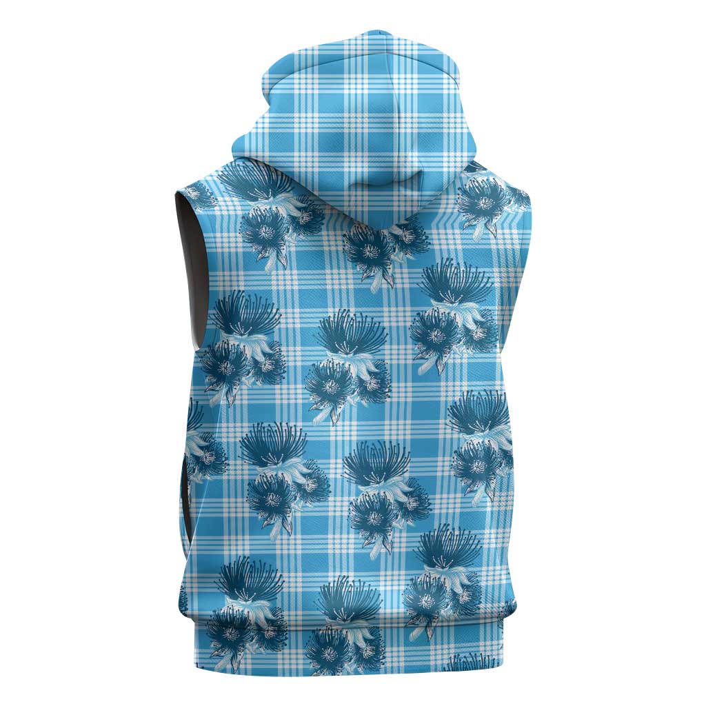 Blue Palaka Hawaii Sleeveless Zip Hoodie Hawaiian Lehua Blossoms