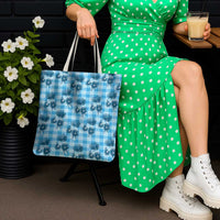 Blue Palaka Hawaii Tote Bag Hawaiian Lehua Blossoms