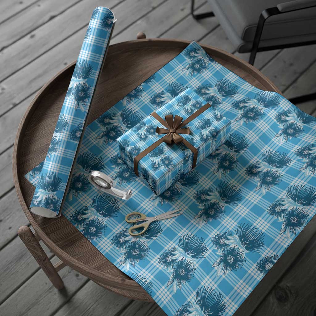 Blue Palaka Hawaii Wrapping Paper Hawaiian Lehua Blossoms