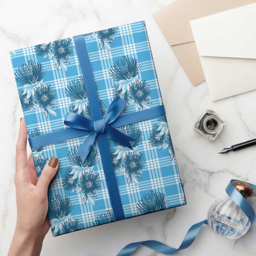 Blue Palaka Hawaii Wrapping Paper Hawaiian Lehua Blossoms