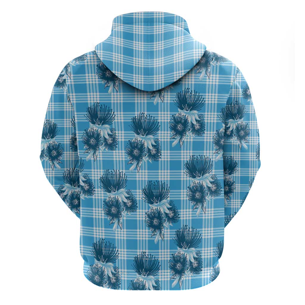 Blue Palaka Hawaii Zip Hoodie Hawaiian Lehua Blossoms