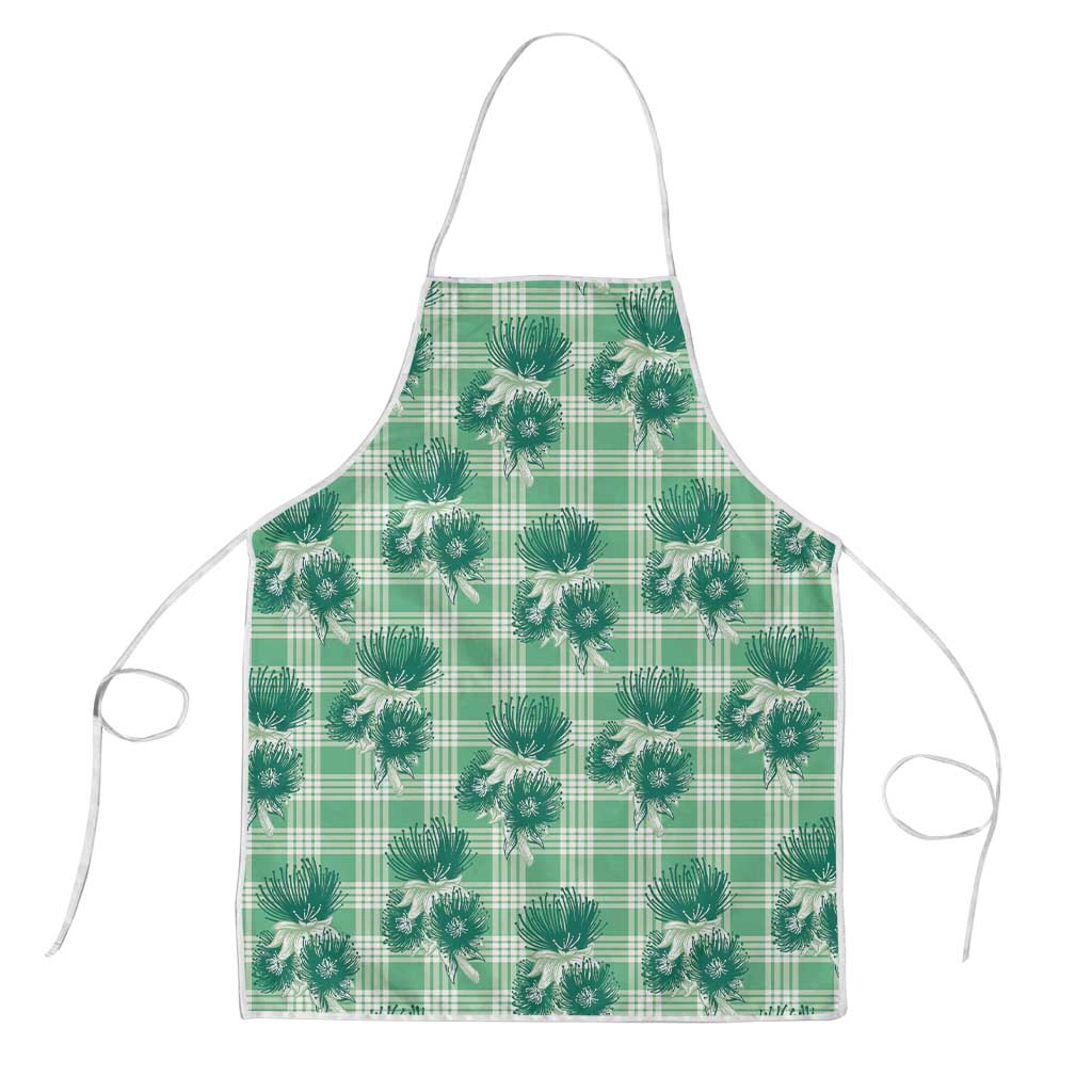 Green Palaka Hawaii Apron Hawaiian Lehua Blossoms