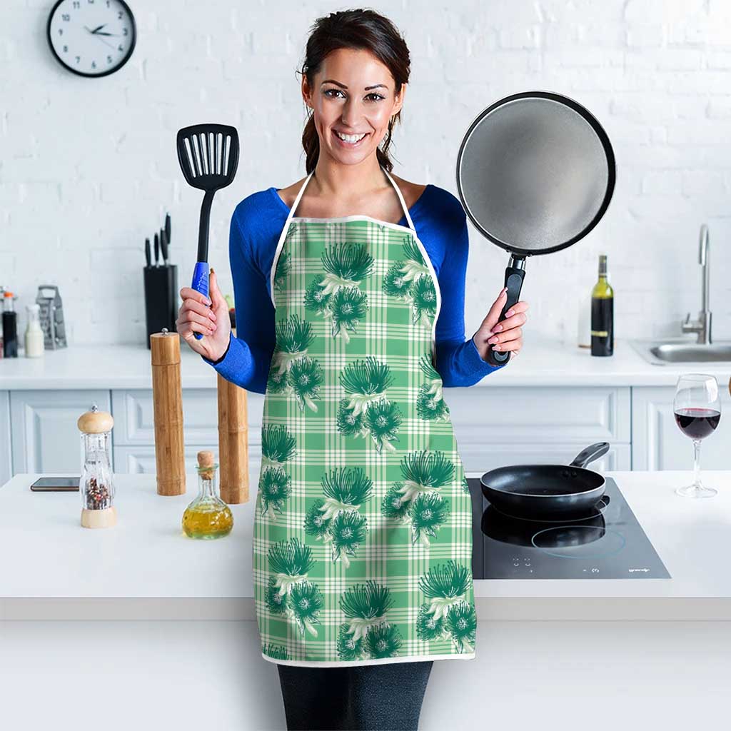Green Palaka Hawaii Apron Hawaiian Lehua Blossoms