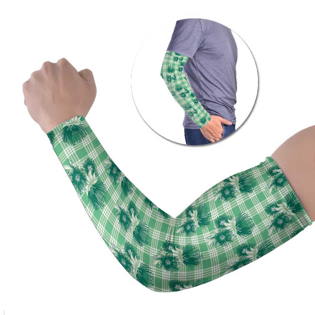Green Palaka Hawaii Arm Sleeves Hawaiian Lehua Blossoms