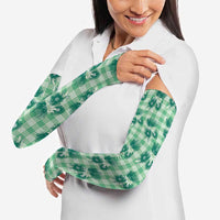 Green Palaka Hawaii Arm Sleeves Hawaiian Lehua Blossoms