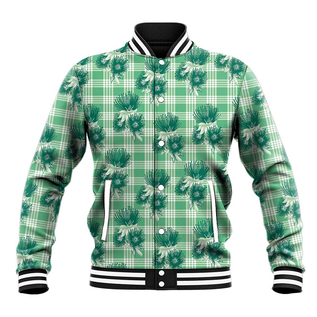 Green Palaka Hawaii Baseball Jacket Hawaiian Lehua Blossoms
