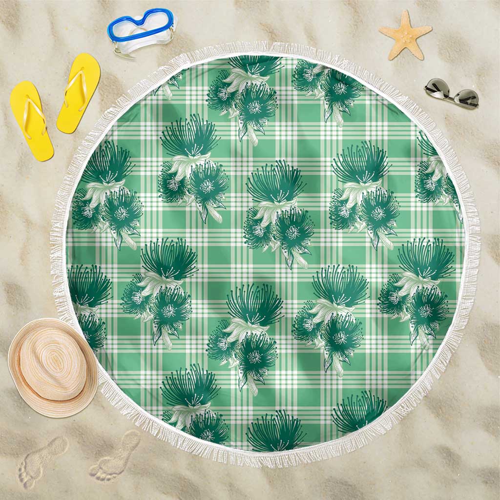 Green Palaka Hawaii Beach Blanket Hawaiian Lehua Blossoms