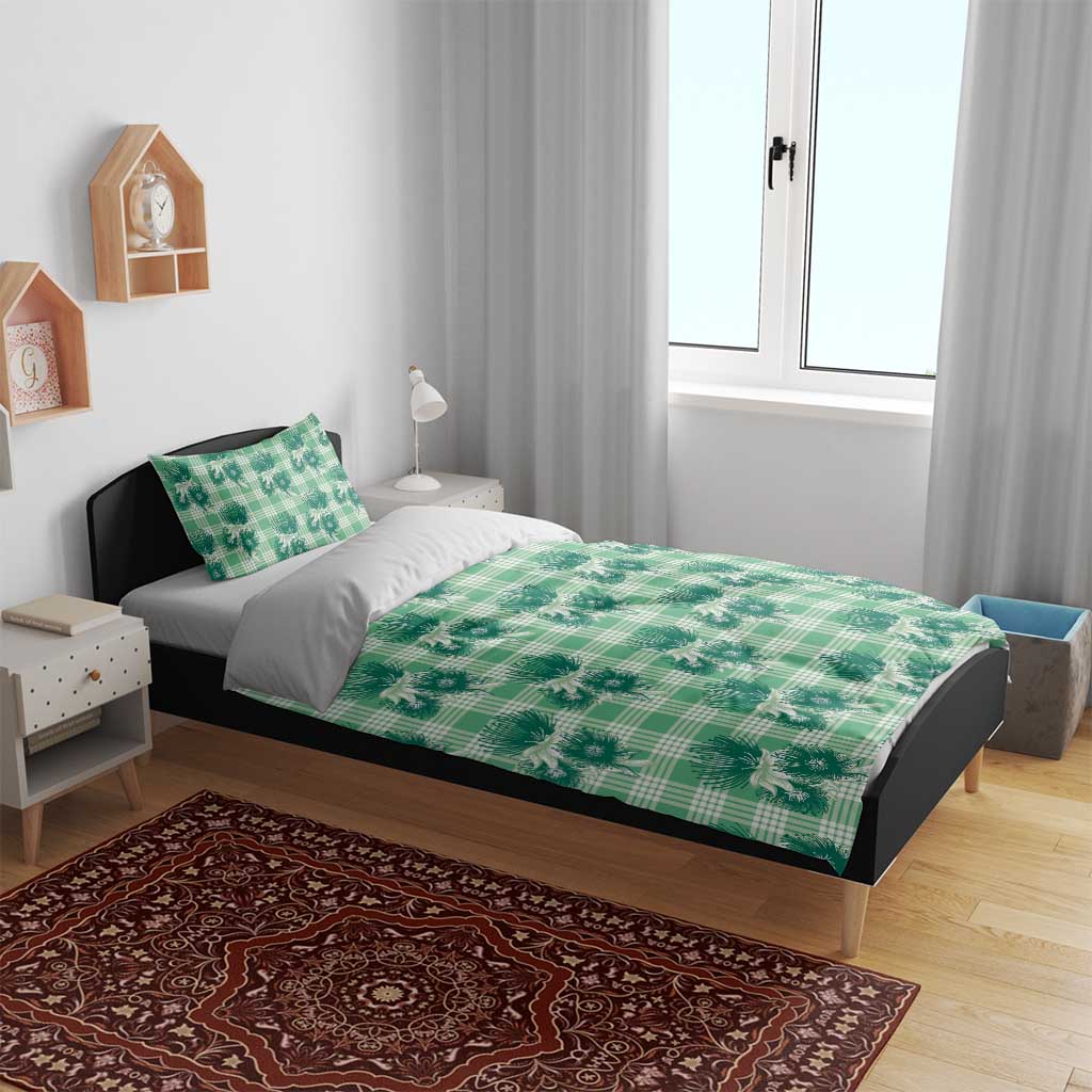 Green Palaka Hawaii Bedding Set Hawaiian Lehua Blossoms