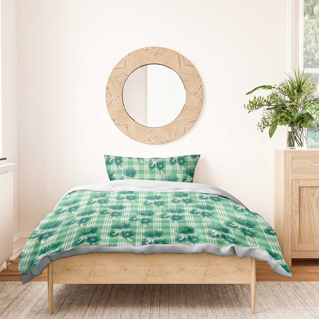 Green Palaka Hawaii Bedding Set Hawaiian Lehua Blossoms