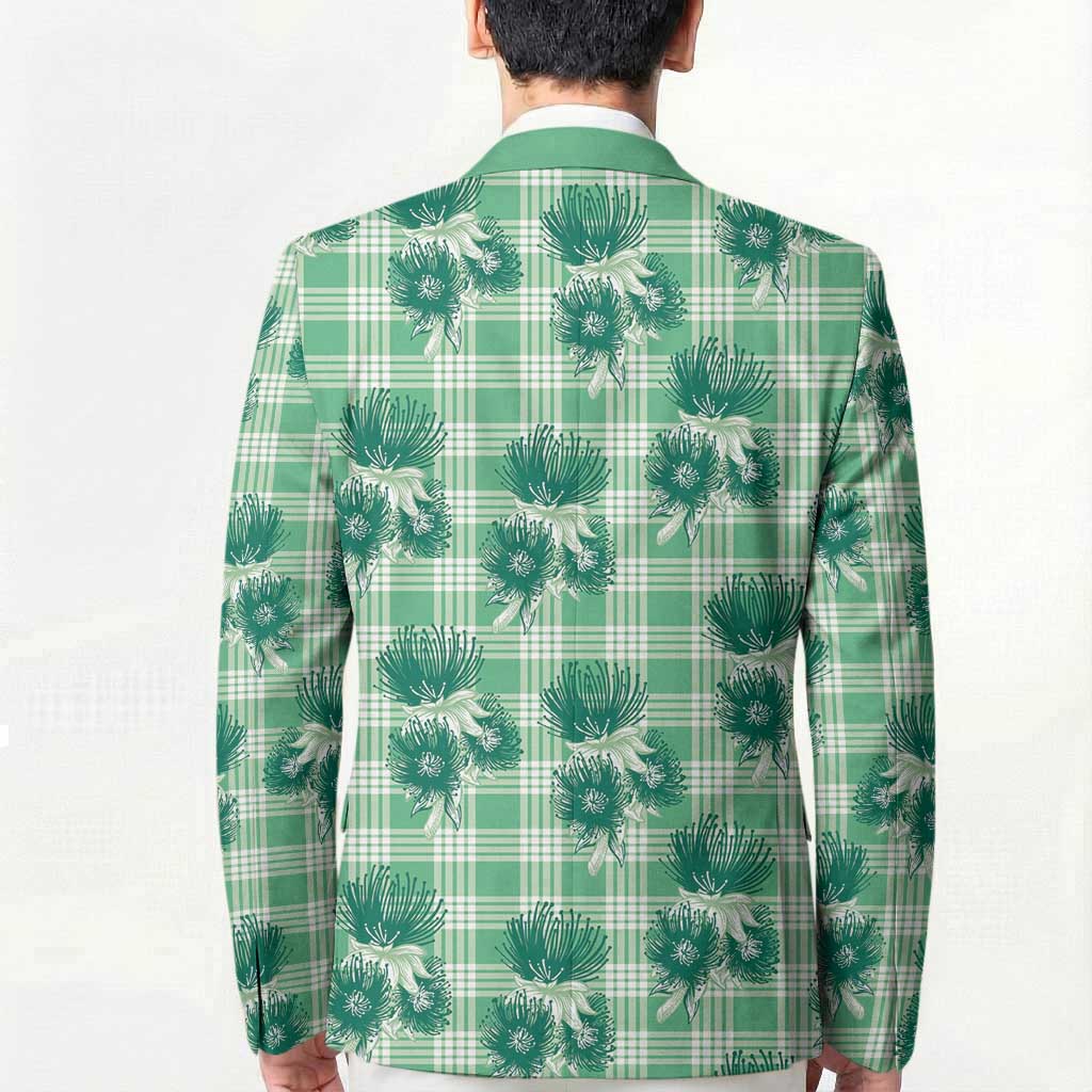 Green Palaka Hawaii Blazer Hawaiian Lehua Blossoms