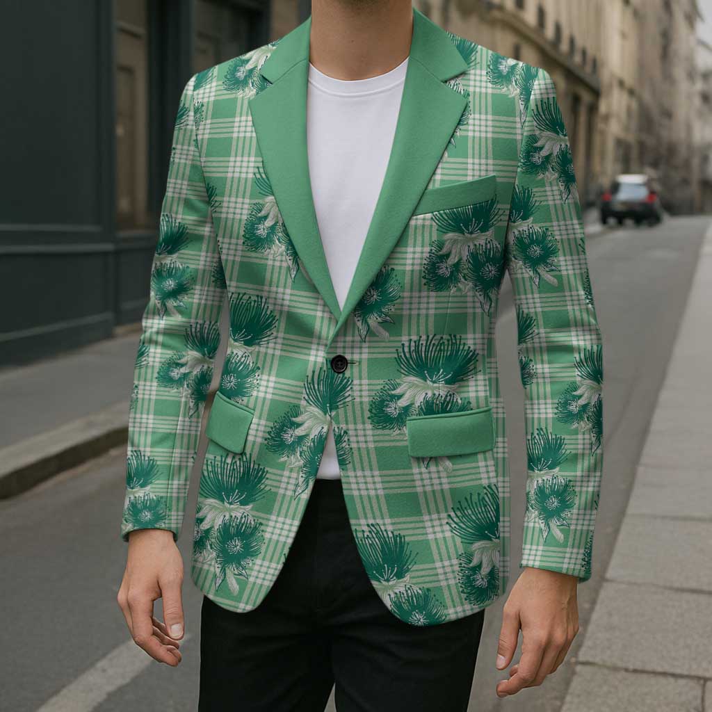 Green Palaka Hawaii Blazer Hawaiian Lehua Blossoms