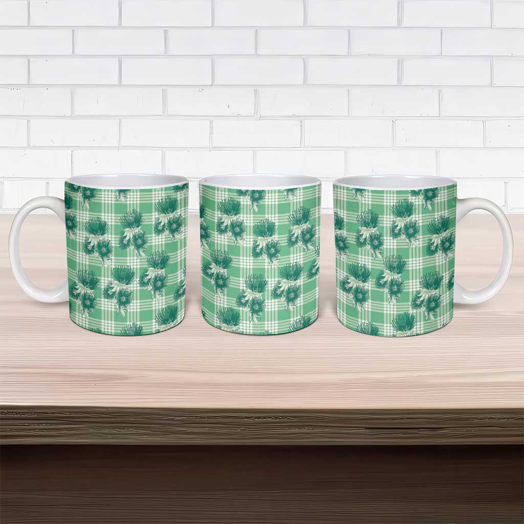 Green Palaka Hawaii Ceramic Mug Hawaiian Lehua Blossoms