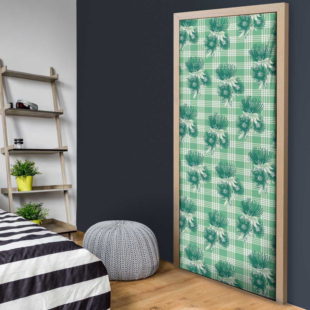 Green Palaka Hawaii Door Cover Hawaiian Lehua Blossoms