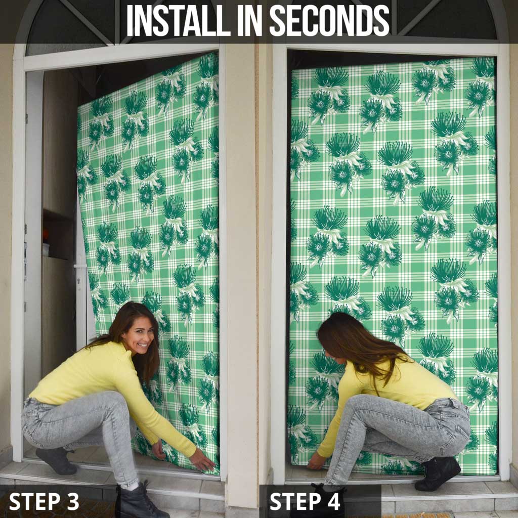 Green Palaka Hawaii Door Cover Hawaiian Lehua Blossoms