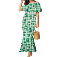 Green Palaka Hawaii Family Matching Mermaid Dress and Hawaiian Shirt Hawaiian Lehua Blossoms LT05 Mom's Dress Green - Polynesian Pride