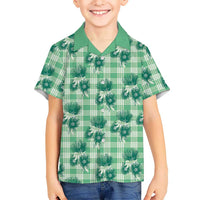 Green Palaka Hawaii Family Matching Puletasi and Hawaiian Shirt Hawaiian Lehua Blossoms LT05 Son's Shirt Green - Polynesian Pride