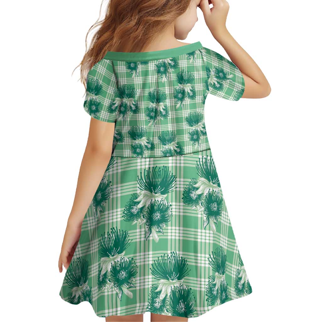 Green Palaka Hawaii Family Matching Short Sleeve Bodycon Dress and Hawaiian Shirt Hawaiian Lehua Blossoms LT05 - Polynesian Pride