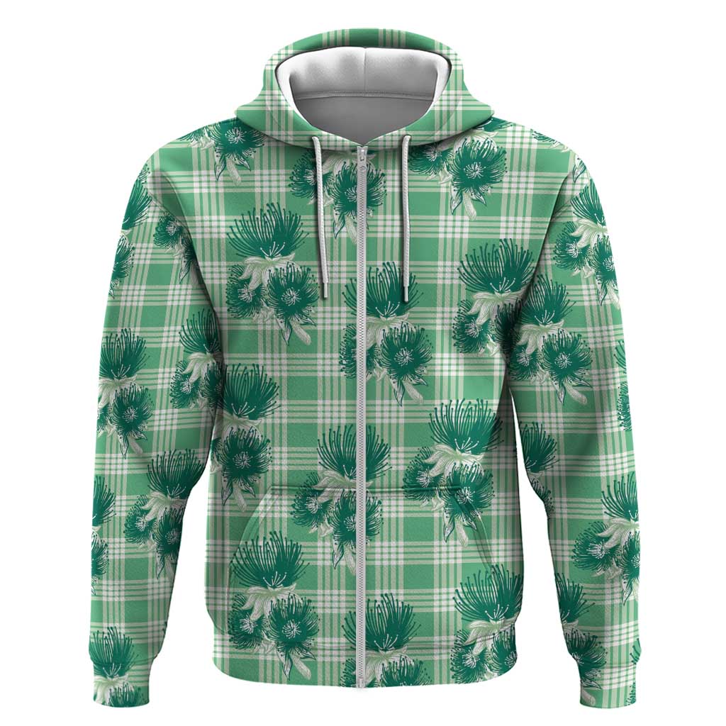 Green Palaka Hawaii Hoodie Hawaiian Lehua Blossoms