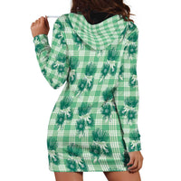 Green Palaka Hawaii Hoodie Dress Hawaiian Lehua Blossoms