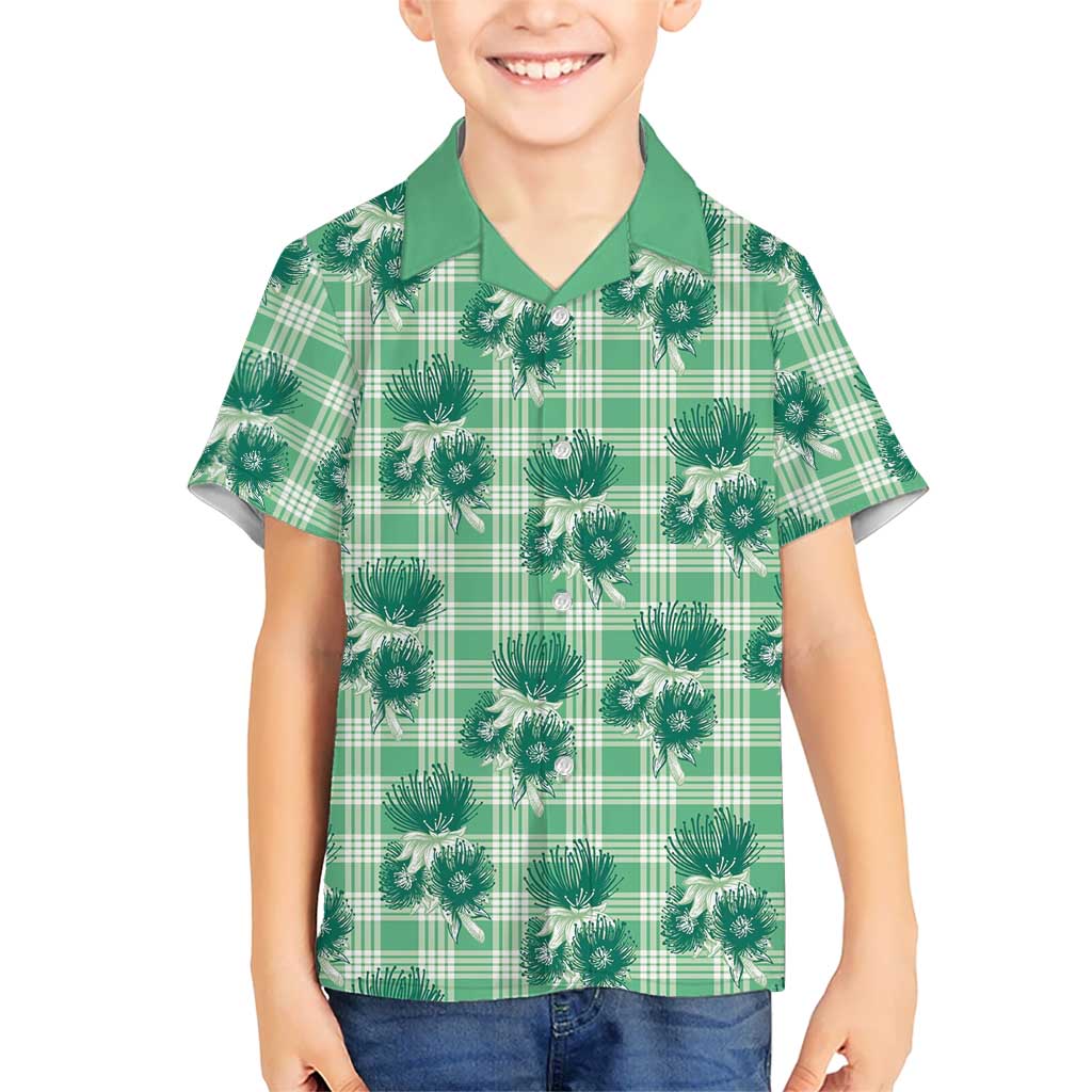 Green Palaka Hawaii Kid Hawaiian Shirt Hawaiian Lehua Blossoms LT05 Kid Green - Polynesian Pride