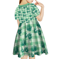 Green Palaka Hawaii Kid Short Sleeve Dress Hawaiian Lehua Blossoms