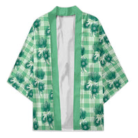 Green Palaka Hawaii Kimono Hawaiian Lehua Blossoms