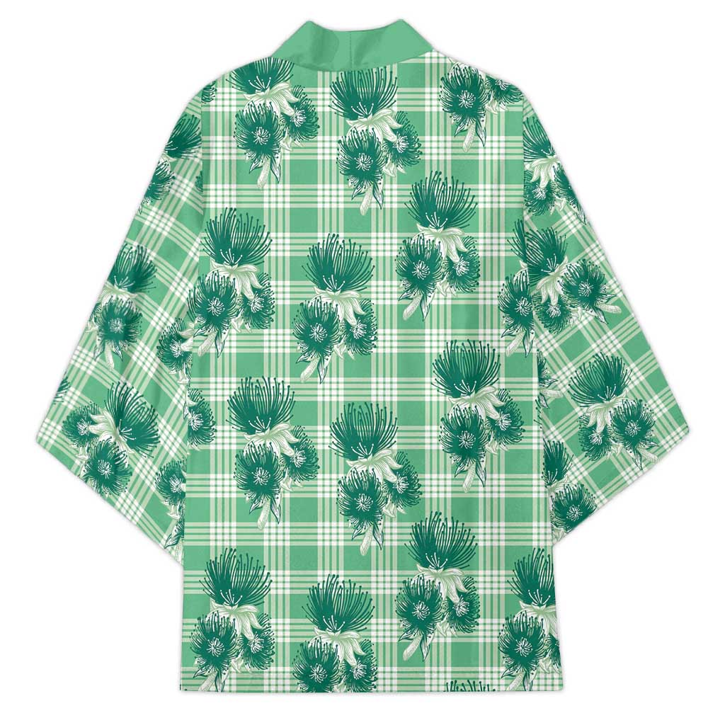 Green Palaka Hawaii Kimono Hawaiian Lehua Blossoms