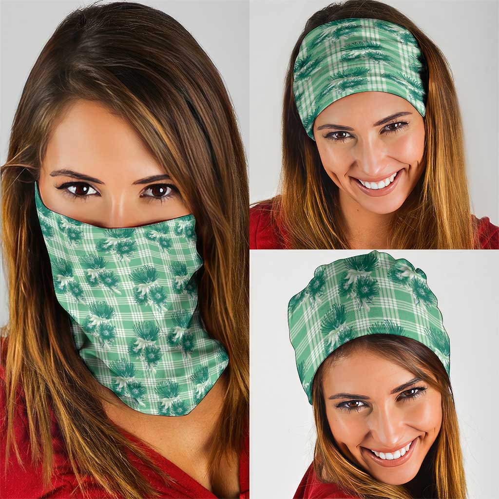 Green Palaka Hawaii Neck Gaiter Hawaiian Lehua Blossoms