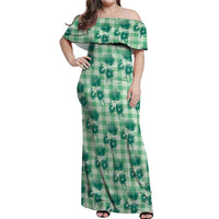 Green Palaka Hawaii Off Shoulder Maxi Dress Hawaiian Lehua Blossoms