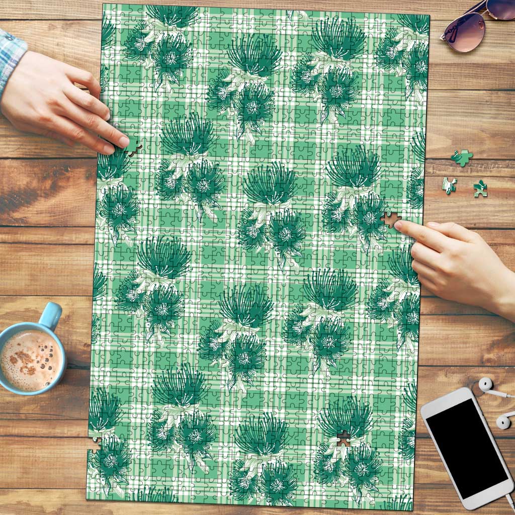 Green Palaka Hawaii Puzzle Hawaiian Lehua Blossoms