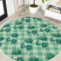 Green Palaka Hawaii Round Carpet Hawaiian Lehua Blossoms