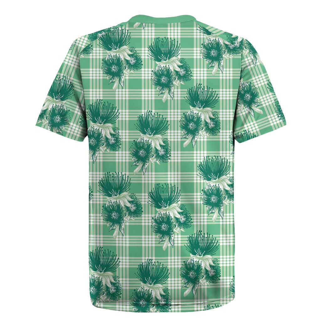 Green Palaka Hawaii Rugby Jersey Hawaiian Lehua Blossoms