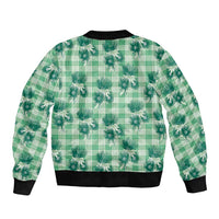 Green Palaka Hawaii Sleeve Zip Bomber Jacket Hawaiian Lehua Blossoms