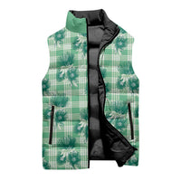 Green Palaka Hawaii Sleeveless Puffer Jacket Hawaiian Lehua Blossoms