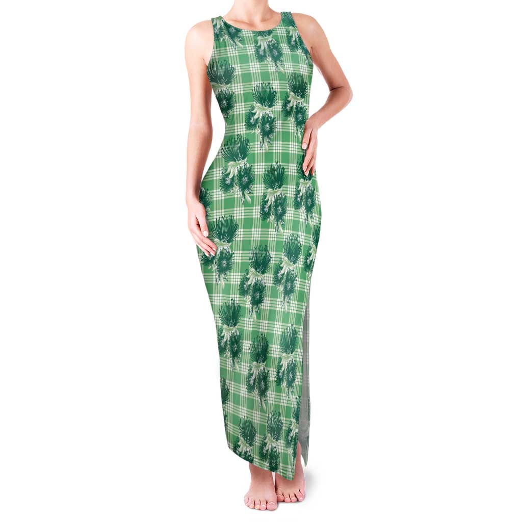 Green Palaka Hawaii Tank Maxi Dress Hawaiian Lehua Blossoms LT05 Women Green - Polynesian Pride