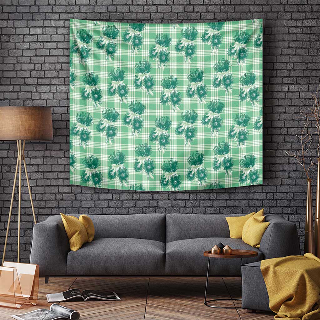 Green Palaka Hawaii Tapestry Hawaiian Lehua Blossoms