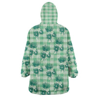 Green Palaka Hawaii Wearable Blanket Hoodie Hawaiian Lehua Blossoms