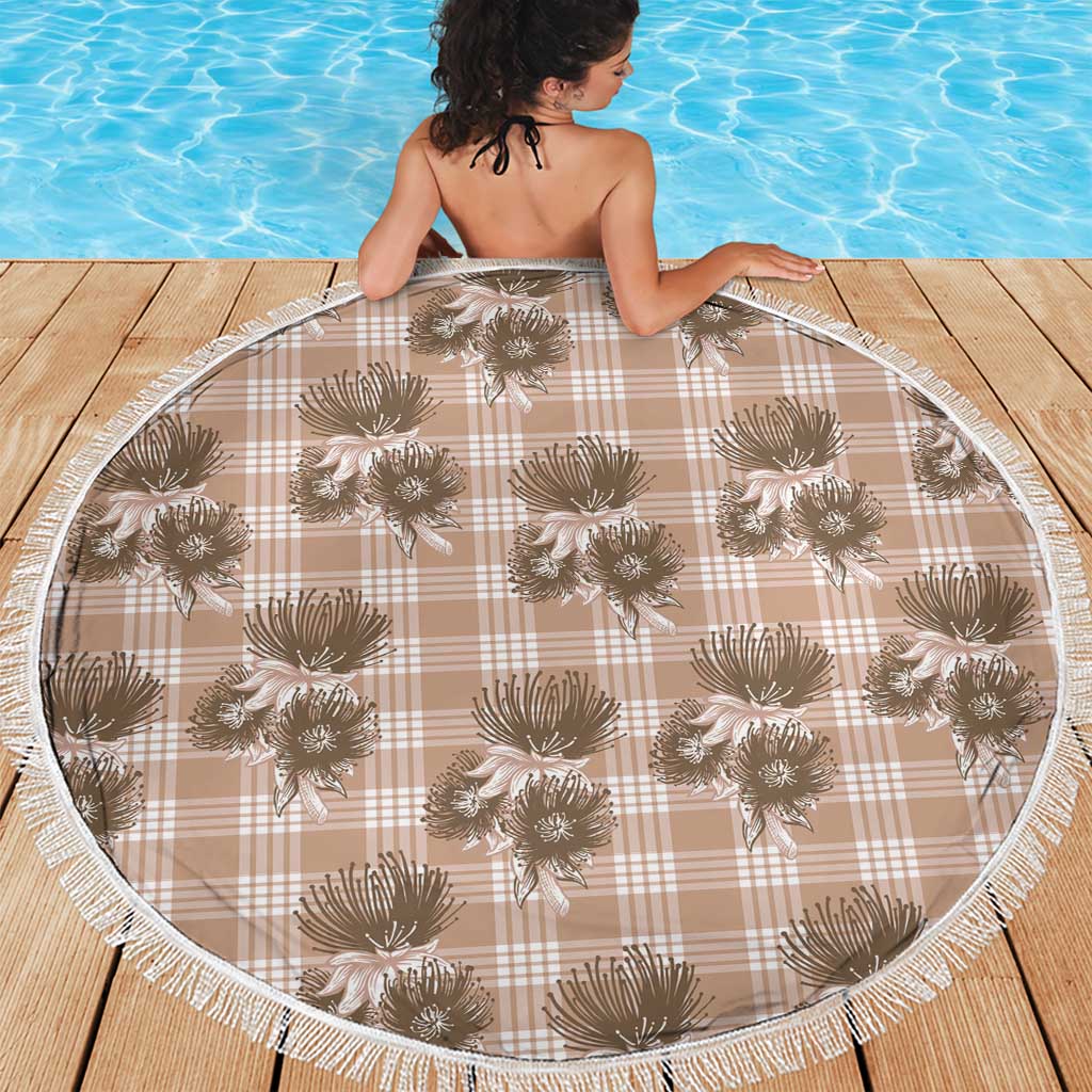 Brown Palaka Hawaii Beach Blanket Hawaiian Lehua Blossoms